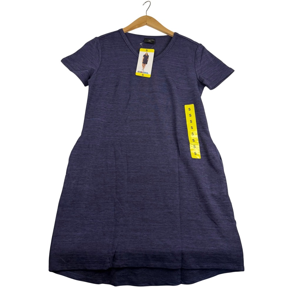 32 Degrees Cool Womens Short Sleeve V-Neck Pocket T-Shirt Dress Heather Navy S